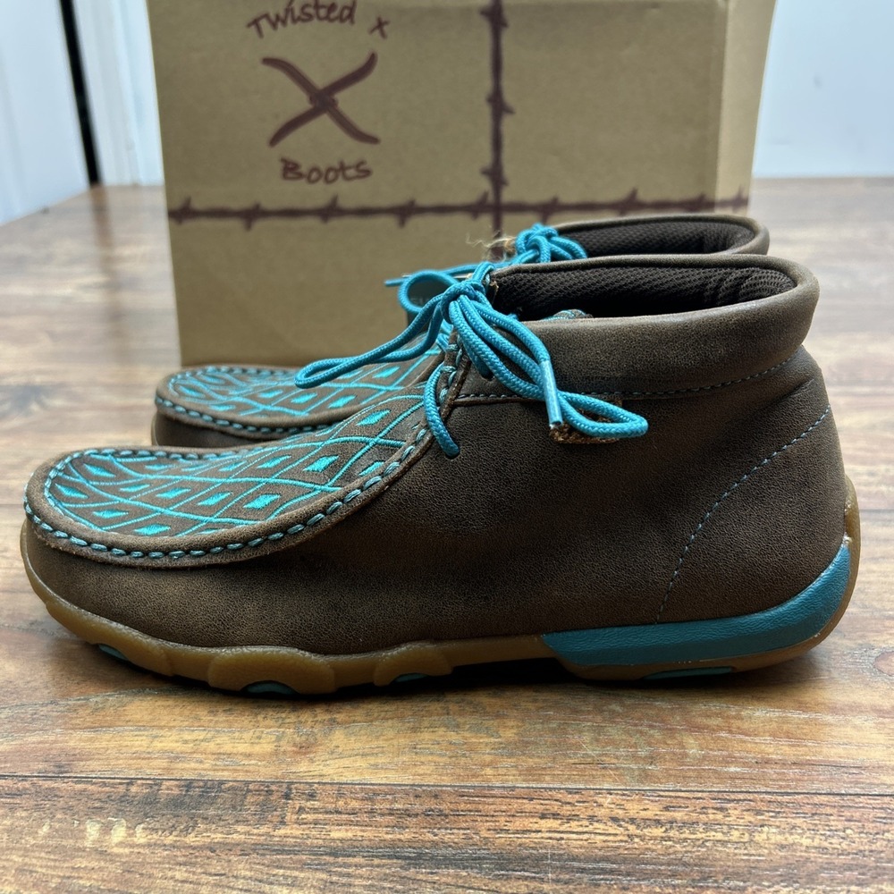 Twisted X Women Chukka Driving Moccasin Brown Turquoise Diamond Pattern 7 M - Picture 5 of 10